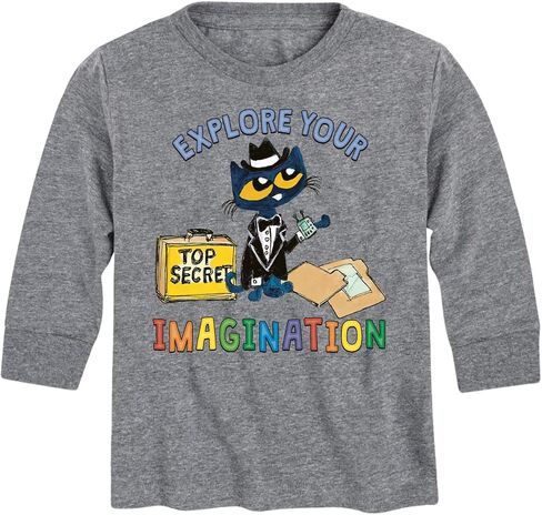 Pete the Cat - Top Secret Explore Your Imagination - تي شيرت برسومات بأكمام طويلة للأطفال والشباب in Kuwait