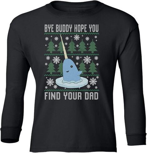 Bye Buddy Hope You Find Your Dad - Funny Elf Narwhal Youth Long Sleeve T-Shirt in Saudi Arabia