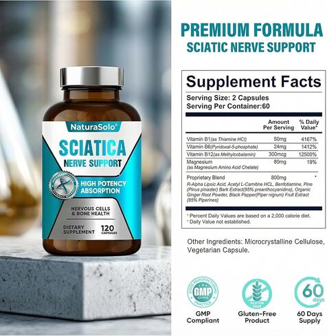Sciatic Nerve & Neuropathy Support - Nerve Savior for Neuropathy and Sciatica & Peripheral Neuropathy – 120 Capsules Featuring ALA 300mg + B Vitamins, Helps Soothe Nerve Discomfort Naturally in Kuwait
