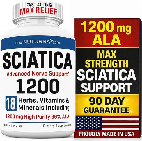 Sciatica Nerve Relief Supplement with 600 mg Alpha Lipoic Acid - Maximum Strength ALA Sciatic Support for Feet, Hands, Fingers, and Legs - Ultra Potent 18-in-1 Natural Nerve Vitamins - 120 Capsules in Saudi Arabia