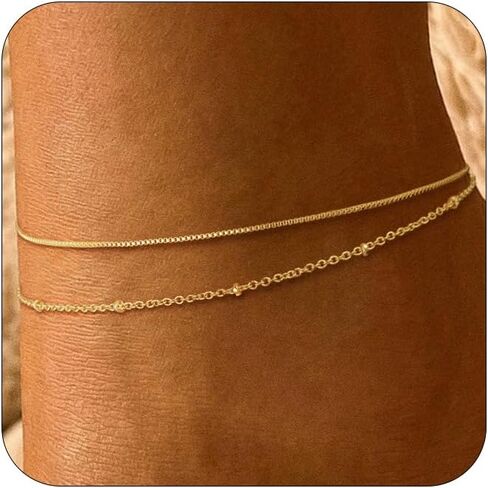 VIROMY Gold Ankle Bracelets for Women - Layered Anklets for Women Waterproof Beach Jewelry Gifts in Saudi Arabia
