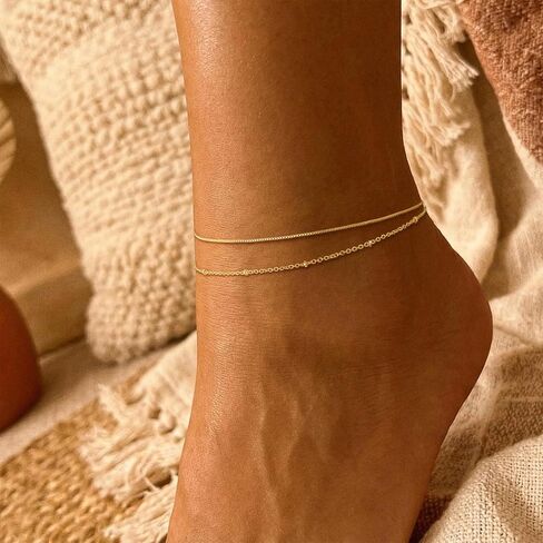 VIROMY Gold Ankle Bracelets for Women - Layered Anklets for Women Waterproof Beach Jewelry Gifts in Saudi Arabia