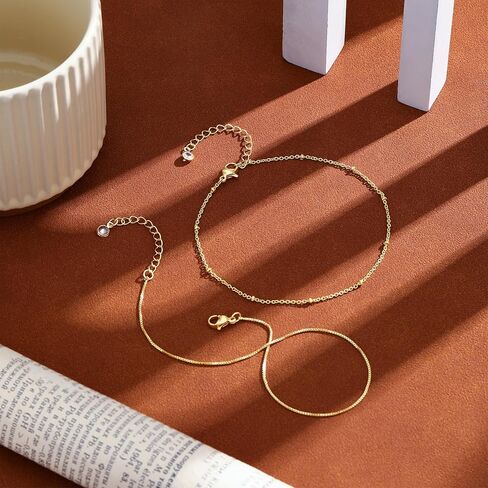 VIROMY Gold Ankle Bracelets for Women - Layered Anklets for Women Waterproof Beach Jewelry Gifts in Saudi Arabia