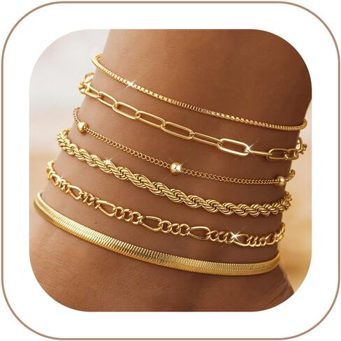 VIROMY Gold Ankle Bracelets for Women - Layered Anklets for Women Waterproof Beach Jewelry Gifts in Saudi Arabia