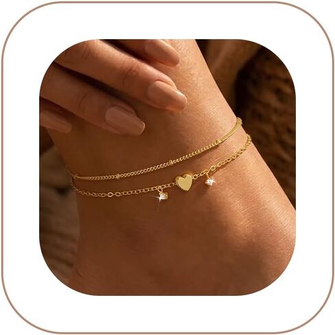 VIROMY Gold Ankle Bracelets for Women - Layered Anklets for Women Waterproof Beach Jewelry Gifts in Saudi Arabia