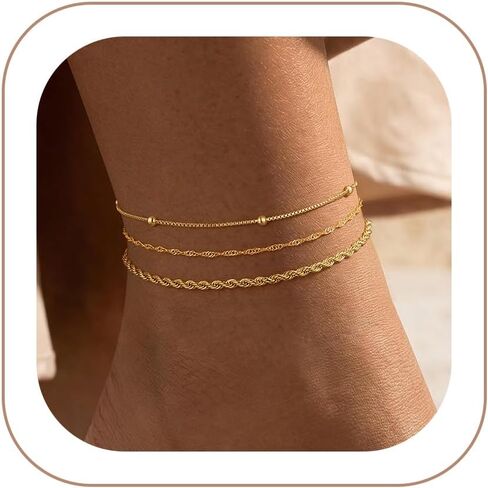 VIROMY Gold Ankle Bracelets for Women - Layered Anklets for Women Waterproof Beach Jewelry Gifts in Saudi Arabia