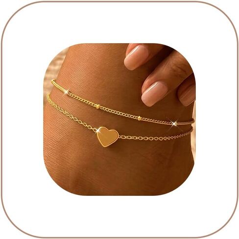 VIROMY Gold Ankle Bracelets for Women - Layered Anklets for Women Waterproof Beach Jewelry Gifts in Saudi Arabia