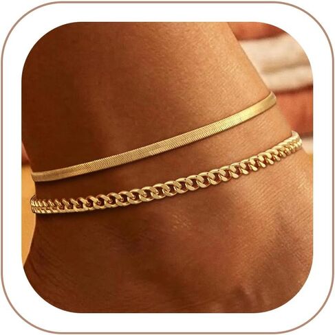 VIROMY Gold Ankle Bracelets for Women - Layered Anklets for Women Waterproof Beach Jewelry Gifts in Saudi Arabia
