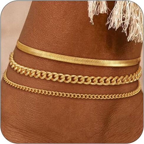 VIROMY Gold Ankle Bracelets for Women - Layered Anklets for Women Waterproof Beach Jewelry Gifts in Saudi Arabia