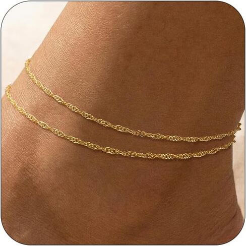 VIROMY Gold Ankle Bracelets for Women - Layered Anklets for Women Waterproof Beach Jewelry Gifts in Saudi Arabia