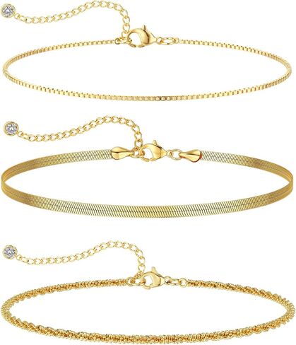 14K Gold/Silver Plated Ankle Bracelets for Women Anklet Set Waterproof Tarnish Resistant Adjustable Dainty Layered Lightweight Hypoallergenic Vacation Beach Pool Party Summer Jewelry Gift in Saudi Arabia