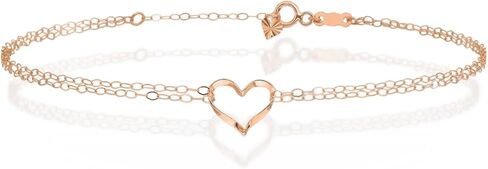 IceCarats 14K Solid Rose Gold 3mm Cable Chain Heart Double Strand Bracelet Anklet 9 Plus 1 inch Polished For Her in Kuwait
