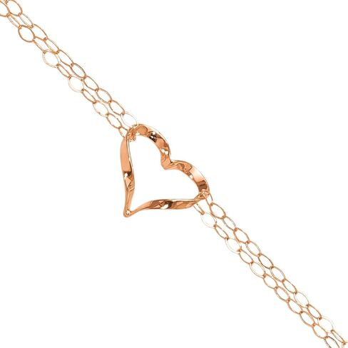 IceCarats 14K Solid Rose Gold 3mm Cable Chain Heart Double Strand Bracelet Anklet 9 Plus 1 inch Polished For Her in Kuwait