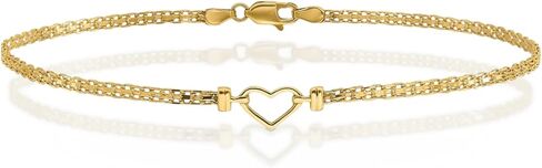 IceCarats 14K Solid Yellow Gold 2mm Thin Bismark Chain Heart Bracelet Anklet Polished in Kuwait