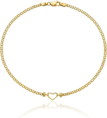IceCarats 14K Solid Yellow Gold 2mm Thin Bismark Chain Heart Bracelet Anklet Polished in Kuwait