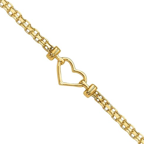 IceCarats 14K Solid Yellow Gold 2mm Thin Bismark Chain Heart Bracelet Anklet Polished in Kuwait