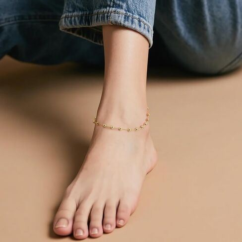 14K Gold Anklets for Women Gold Ankle Bracelets for Women Bead Ankle Bracelet for Womens Rhythmic Eye-Catching Design Beaded Anklets for Womens in Saudi Arabia