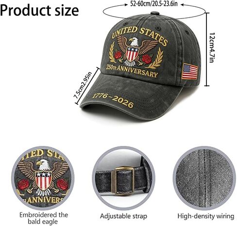 250th Anniversary USA Hat, America 250 Cap, Adjustable Cotton Embroidered Baseball Cap for Men Women in Saudi Arabia