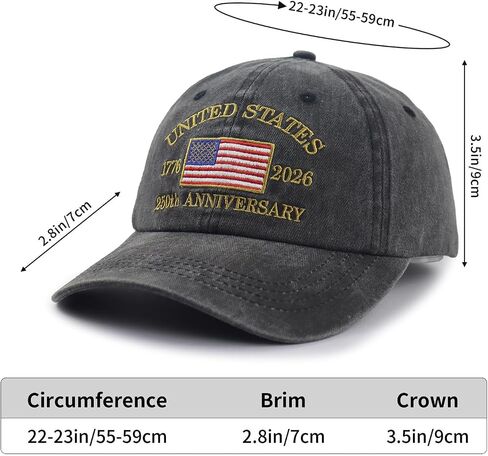 United States 250th Anniversary Hat for Men Women, Adjustable Cotton Embroidered 1776-2026 USA America Flag Baseball Cap in Kuwait
