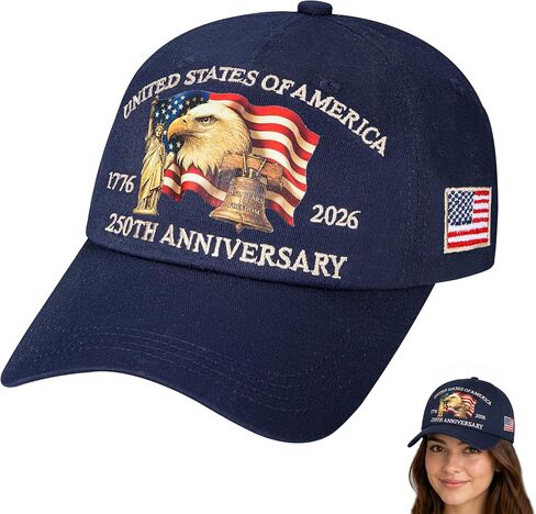GoHere 250th Anniversary USA Hat - Adjustable America 250th Anniversary Embroidery&Patriotic Eagle Printed Baseball Caps in Saudi Arabia