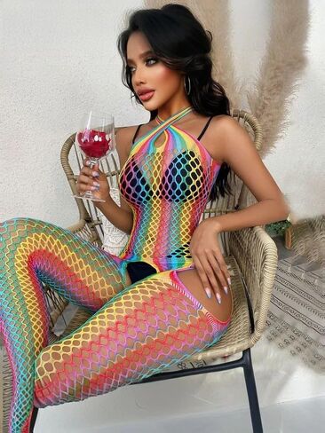 Rainbow Mesh Bodysuit for Women. An exquisite rainbow mesh bodysuit is the epitome of sophisticated sexuality in Saudi Arabia