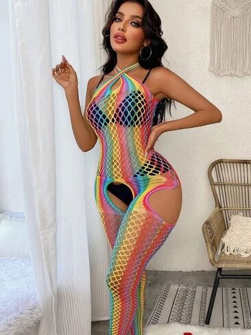 Rainbow Mesh Bodysuit for Women. An exquisite rainbow mesh bodysuit is the epitome of sophisticated sexuality in Saudi Arabia