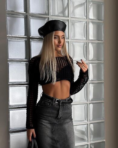 Womens Crochet Crop Tops Y2k Knit Shrug Sweater Hollow Out Long Sleeve Bikini See Through Cover Ups in Kuwait