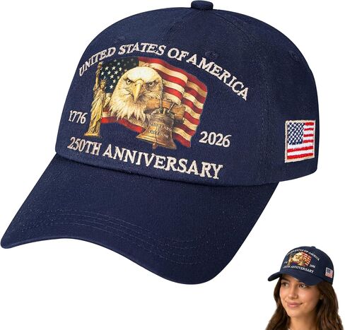 GoHere 250th Anniversary USA Hat - Adjustable America 250th Anniversary Embroidery&Patriotic Eagle Printed Baseball Caps in Saudi Arabia