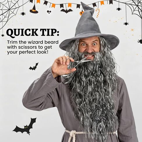 Forwe 5Pcs Wizard Costume for Adults, Grey Wizard Robe, Hat, Wig, Beard and Waist Rope, Halloween Cosplay Costumes For Men in Saudi Arabia