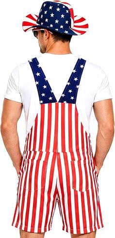 BobbleT Mens American Flag Overall Shorts with Hat Sunglasses Patriotic 4th of July Outfit Costume for Parade Party in Saudi Arabia