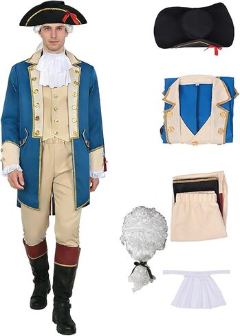 Men's Hamilton Colonial Military Officer Costume Set Washington Regency Uniform for Halloween Cosplay in Saudi Arabia