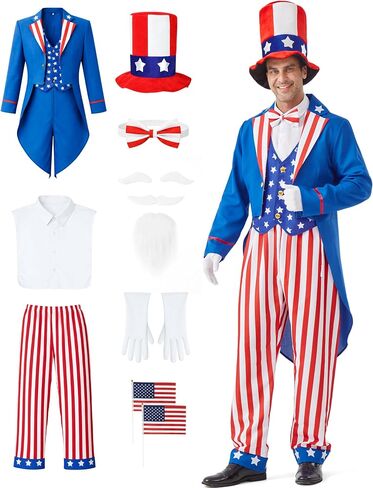 Uncle Sam Costume Adult Men American 9PCS Deluxe Independence Day Suit 4th of July Outfits Patriotic Cosplay in Saudi Arabia