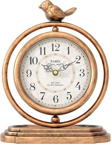 Gold Vintage Table Clock with Bird, European Retro Style Mantel Clocks, Desk and Shelf Decor Clock, for Living Room, Farmhouse, Bedside, Bedroom, Gift (7.9" H x 6.3" W) in Saudi Arabia