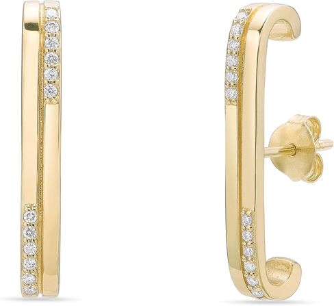 أقراط Lavari Jewellers 1/6 قيراط من الألماس على شكل شحمة الأذن للنساء - أقراط من الفضة الإسترلينية عيار 18 قيراط مطلية بالذهب الأصفر عيار 18 قيراط مقاس 12.4 مم لها - أقراط مضادة للحساسية - تصميم عصري in Kuwait