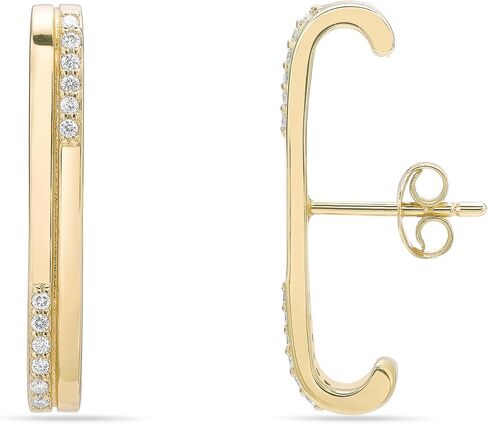 أقراط Lavari Jewellers 1/6 قيراط من الألماس على شكل شحمة الأذن للنساء - أقراط من الفضة الإسترلينية عيار 18 قيراط مطلية بالذهب الأصفر عيار 18 قيراط مقاس 12.4 مم لها - أقراط مضادة للحساسية - تصميم عصري in Kuwait