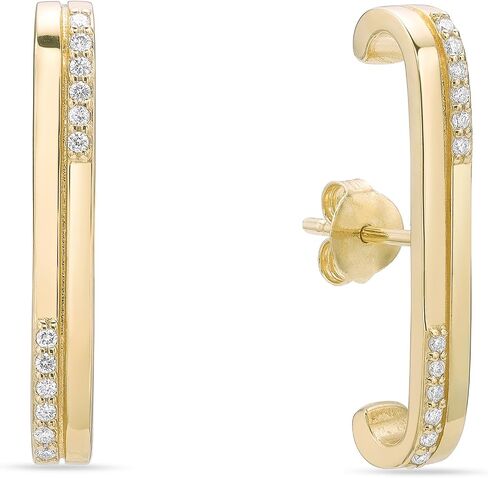 أقراط Lavari Jewellers 1/6 قيراط من الألماس على شكل شحمة الأذن للنساء - أقراط من الفضة الإسترلينية عيار 18 قيراط مطلية بالذهب الأصفر عيار 18 قيراط مقاس 12.4 مم لها - أقراط مضادة للحساسية - تصميم عصري in Kuwait