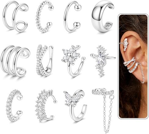 12PCS 14K Gold Plated Ear Cuff Earrings for Women Non Piercing Adjustable Ears Clip on Cartilage Earring Stack Dainty Fake Piercings Non Tarnish Helix Wrap Earrings Set Trendy Jewelry in Kuwait