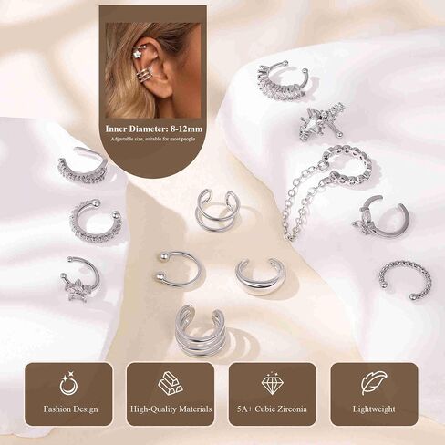 12PCS 14K Gold Plated Ear Cuff Earrings for Women Non Piercing Adjustable Ears Clip on Cartilage Earring Stack Dainty Fake Piercings Non Tarnish Helix Wrap Earrings Set Trendy Jewelry in Kuwait