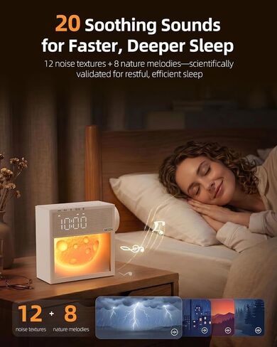 Sunrise Alarm Clock and White Noise Sound Machine with 20 Soothing Sounds Moonlight Night Light Dual Alarms Bedroom Decor Desk Clock for Heavy Sleepers Adults Kids Baby in Kuwait