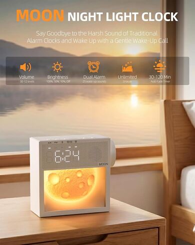 Sunrise Alarm Clock and White Noise Sound Machine with 20 Soothing Sounds Moonlight Night Light Dual Alarms Bedroom Decor Desk Clock for Heavy Sleepers Adults Kids Baby in Kuwait