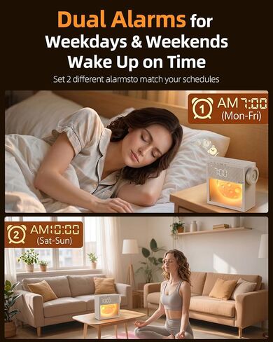 Sunrise Alarm Clock and White Noise Sound Machine with 20 Soothing Sounds Moonlight Night Light Dual Alarms Bedroom Decor Desk Clock for Heavy Sleepers Adults Kids Baby in Kuwait