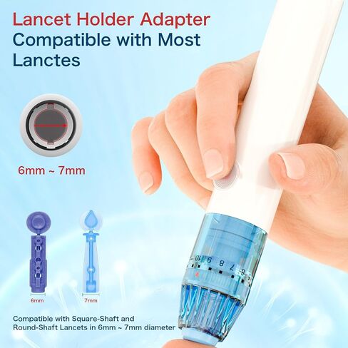 No-Pain Lancing Device with Gentle Suction, 12 Adjustable Depth Settings, 3 Silicone Cushions & 10 Lancets, Vacuum-Assisted Lancet Pen for Blood Sampling, Compatible with Most Standard Lancets in Kuwait