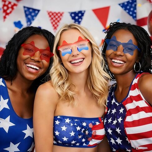24 حزمة من نظارات الرابع من يوليو، نظارات شمسية باللون الأحمر والأبيض والأزرق على شكل نجمة وقلب، نظارات شمسية وطنية للذكرى السنوية الـ 250 in Kuwait