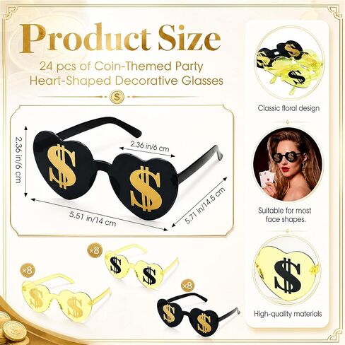 Relaxweex 24 Pcs Casino Game Night Heart Sunglasses Bulk, Novelty Themed Glasses for Photo Booth Props, Party Favors in Kuwait