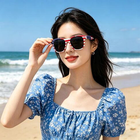 4th of July Flag Sunglasses for Women Men, Red White Blue Patriotic Sunglasses, Fourth Of July Sun Glasses Accessories Party Favors UV Protection in Kuwait