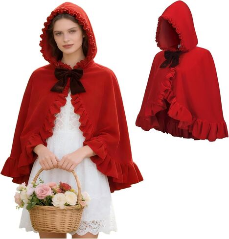 Little Red Riding Hood Cape Women, Short Red Hooded Cloak, Halloween Christmas Costume in Saudi Arabia