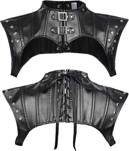 KUOIN Women's Gothic Shoulder Armor Cape with Adjustable Arm Band, Steampunk Leather Shrug Jacket LARP Warrior Costume in Kuwait