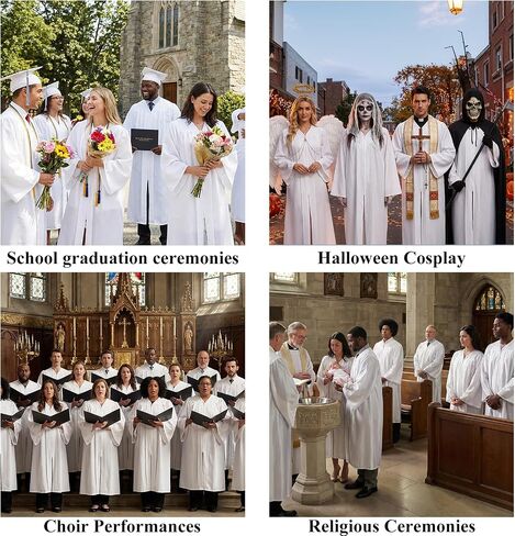 Populus 6-Pack Unisex Adult Matte Choir Robes for Church, Judge Costume & Clergy Robe, White Graduation Gown, Baptism Robe in Saudi Arabia