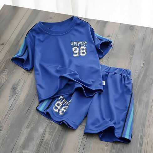 Boys' 2 Piece Basketball Jersey Set - Youth #98 Printed Lightweight Mesh Tank Top & Shorts for 4-14Y in Kuwait