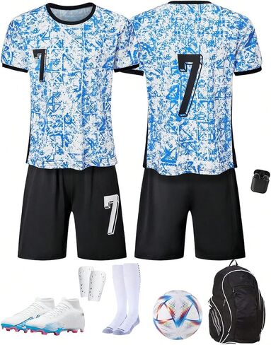 Boys' fashionable and cool sports style two-piece set, digital printed short sleeved round neck T-shirt and shorts set in Kuwait